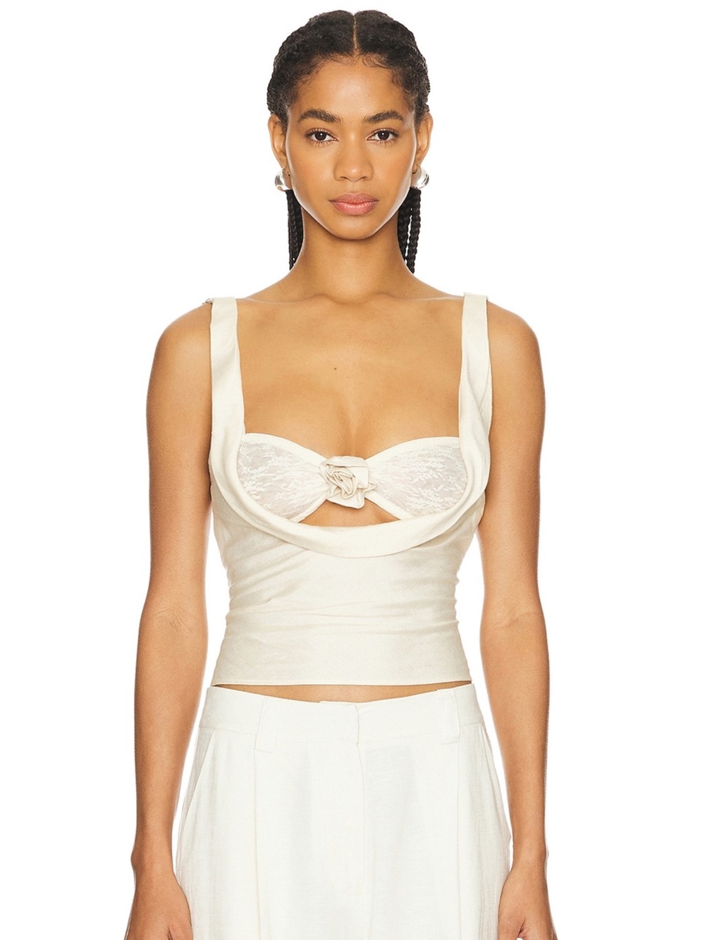 Lioness Cream Lace-Detail Bustier Tank Top